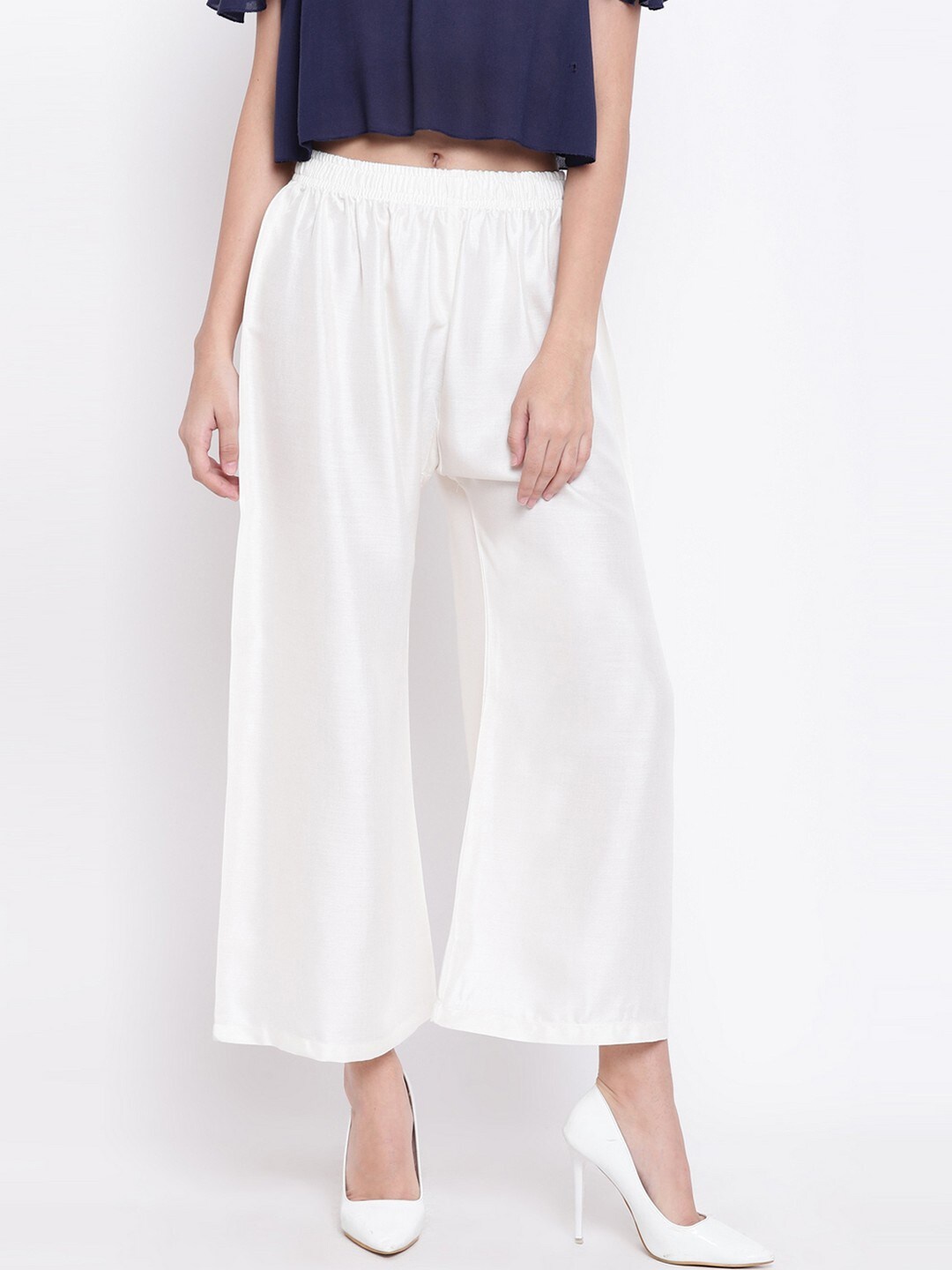 

RIVI Women Wide Leg Palazzos, Off white