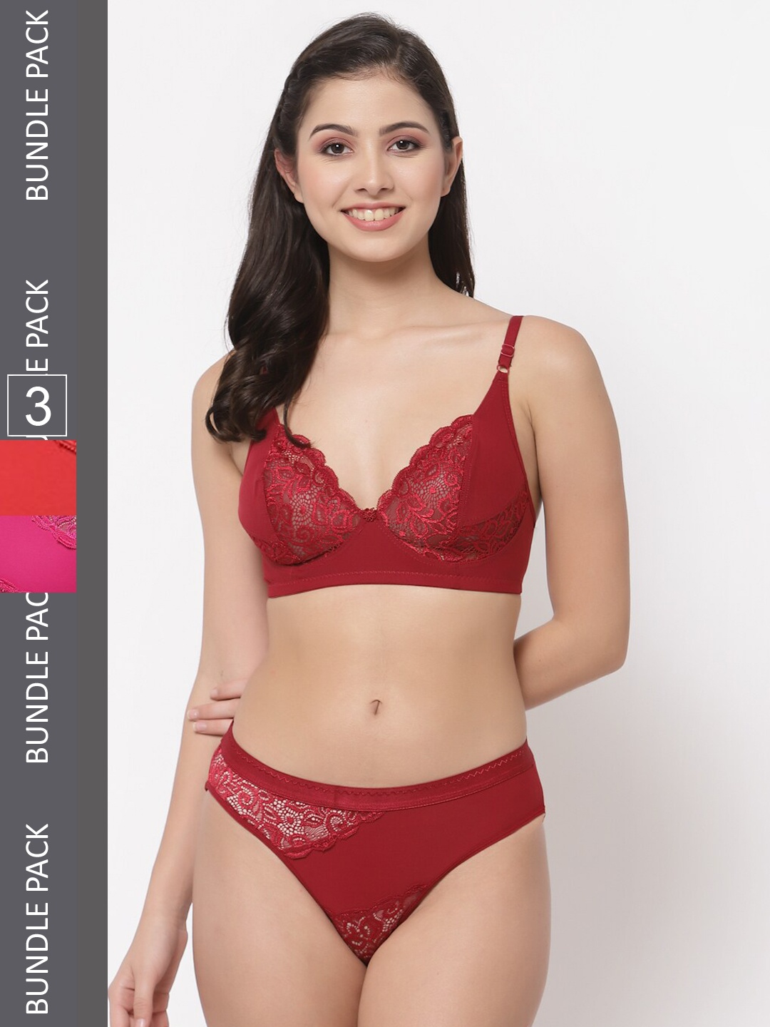 

Docare Pack Of 3 Self-Design Non Padded Lingerie Set, Pink