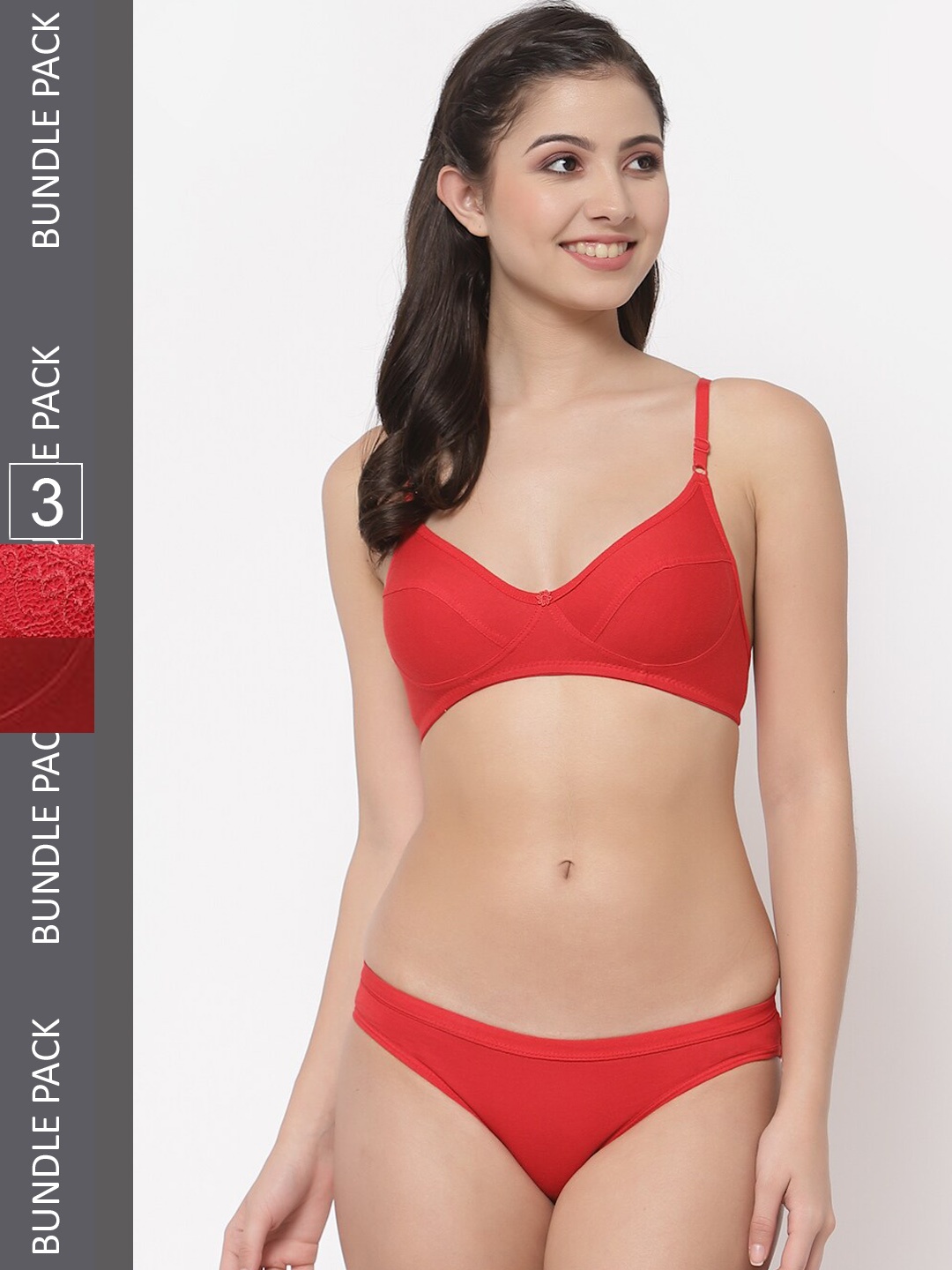 

Docare Pack Of 3 Self-Design Non Padded Lingerie Set, Red