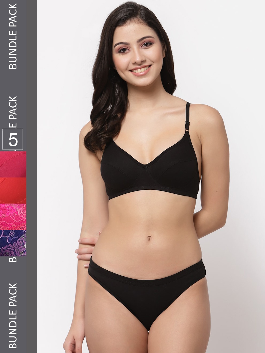 

Docare Women Pack Of 5 Self-Design Non Padded Lingerie Set, Black