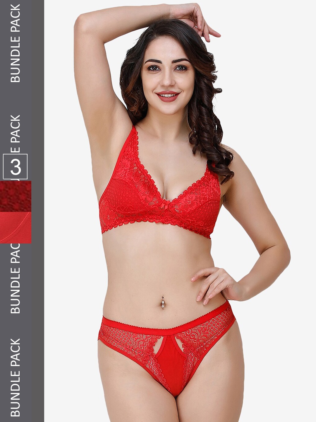 

Docare Women Pack Of 3 Self-Design Non Padded Lingerie Set, Red