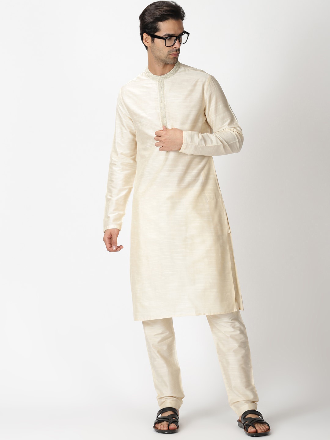 

Saffron Threads Mandarin Collar Regular Kurta, Off white
