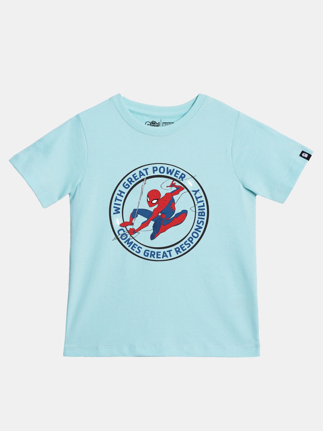 

The Souled Store Boys Spider-Man Printed Cotton T-shirt, Turquoise blue