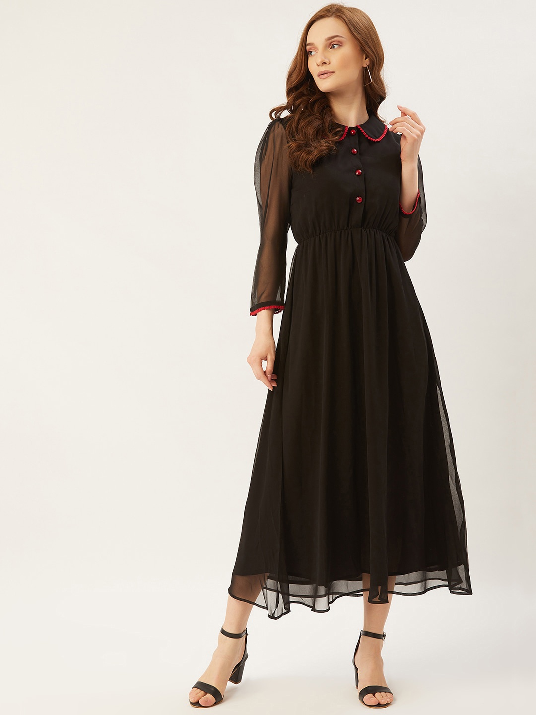 

Slenor Peter Pan Collar Georgette Maxi Dress, Black