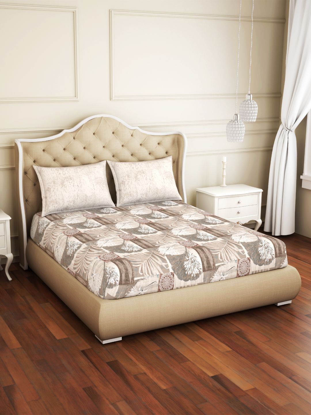 

SPACES Atrium Grey & White Floral 144 TC Cotton Queen Bedsheet with 2 Pillow Covers