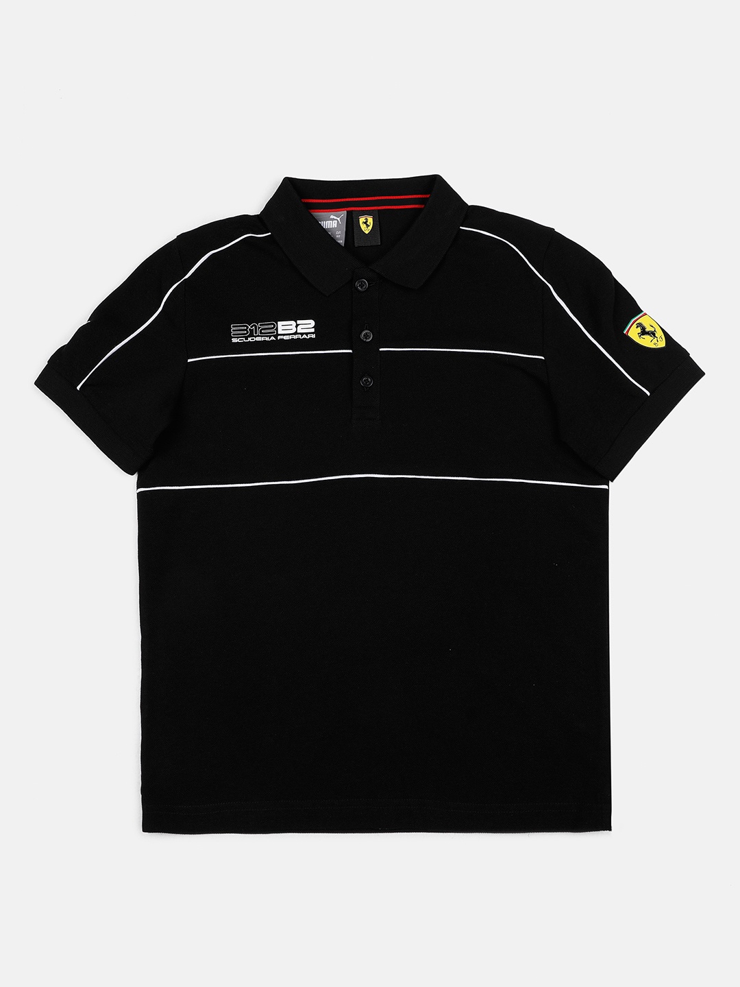 

PUMA Motorsport Striped Polo Collar Cotton T-shirt, Black