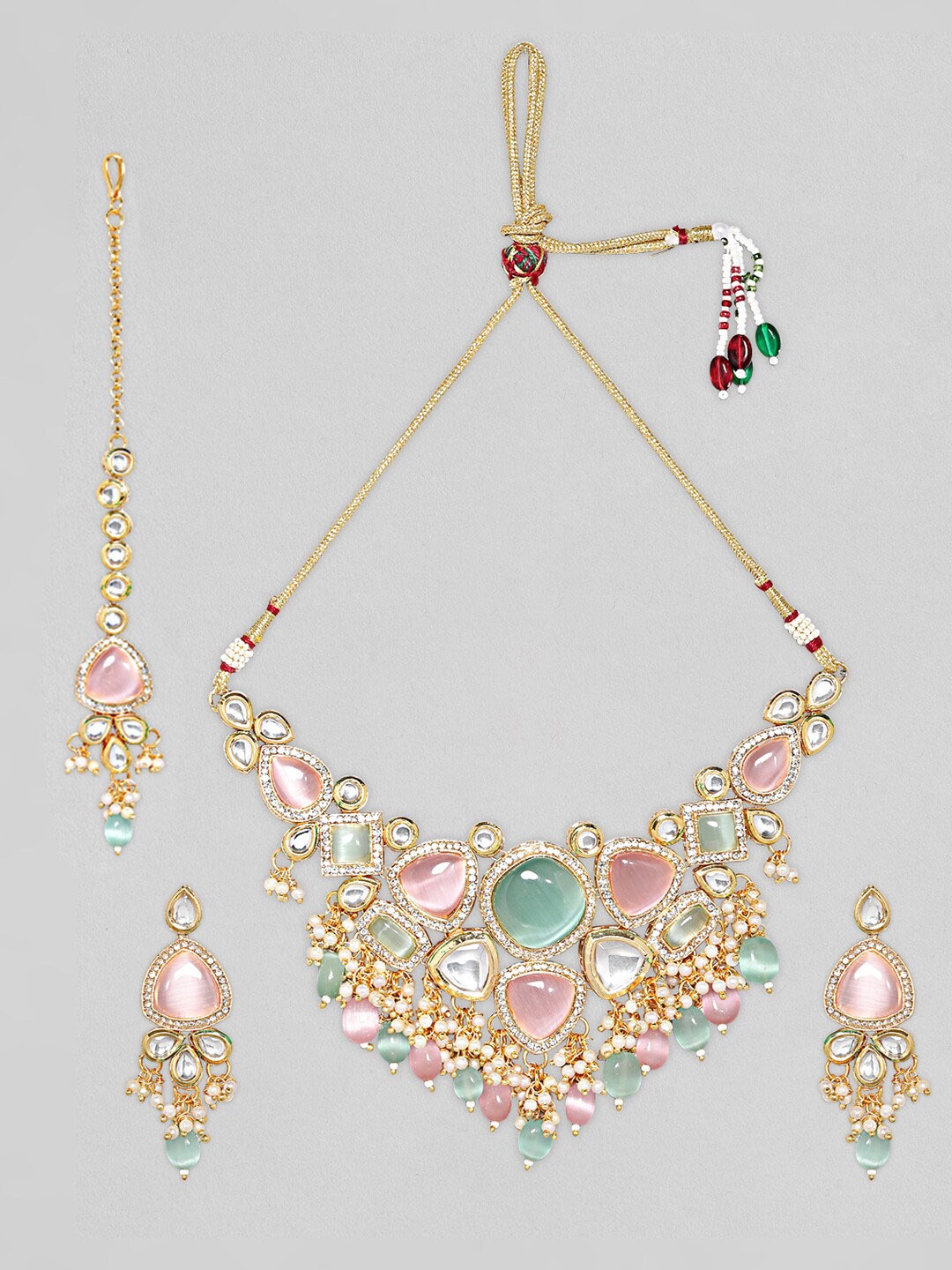 

Rubans Kundan Studded & Pearl Beaded Jewellery Set, Gold