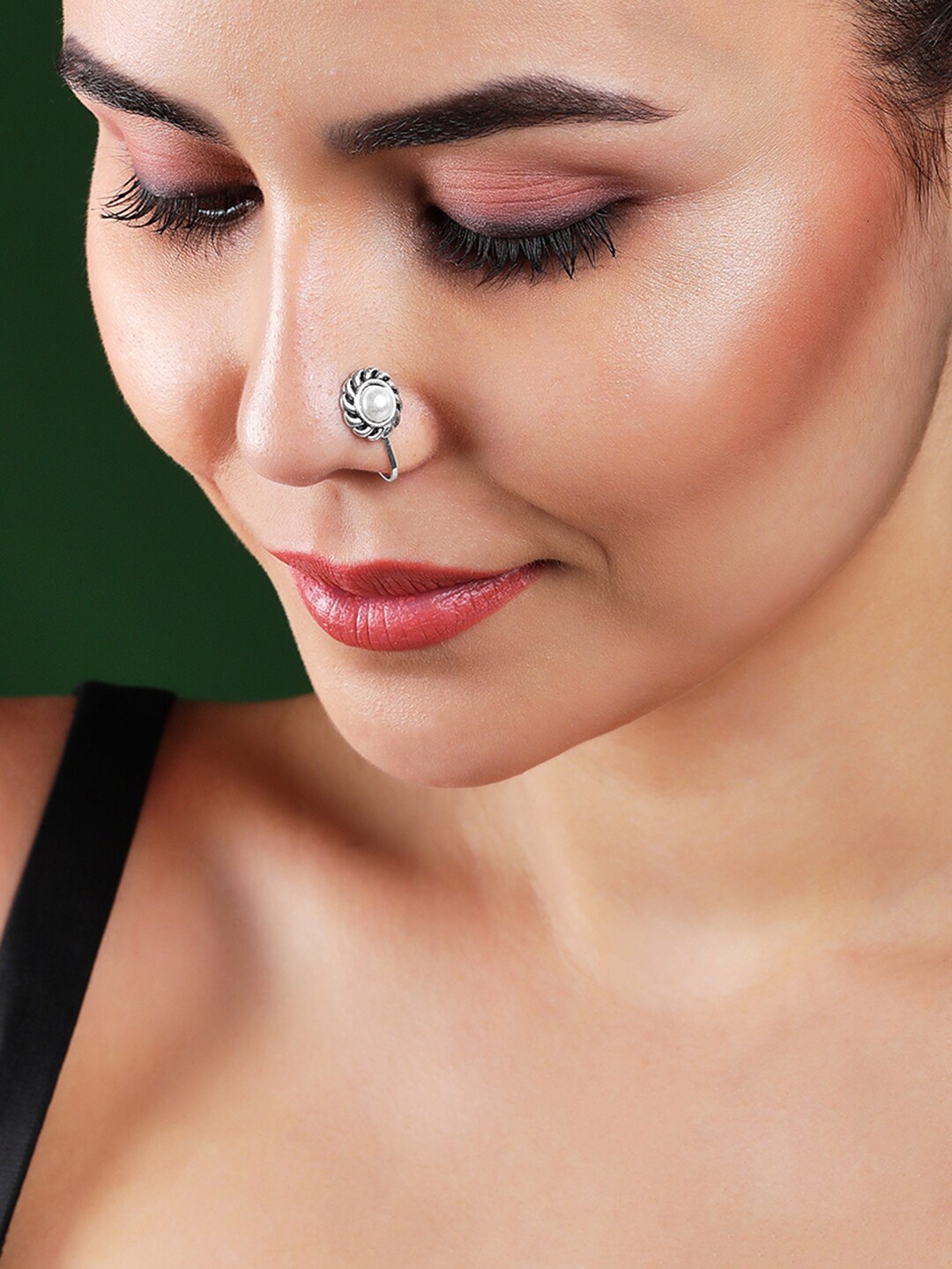 

Rubans Set Of 12 Pearl-Studded Nosepin, Silver