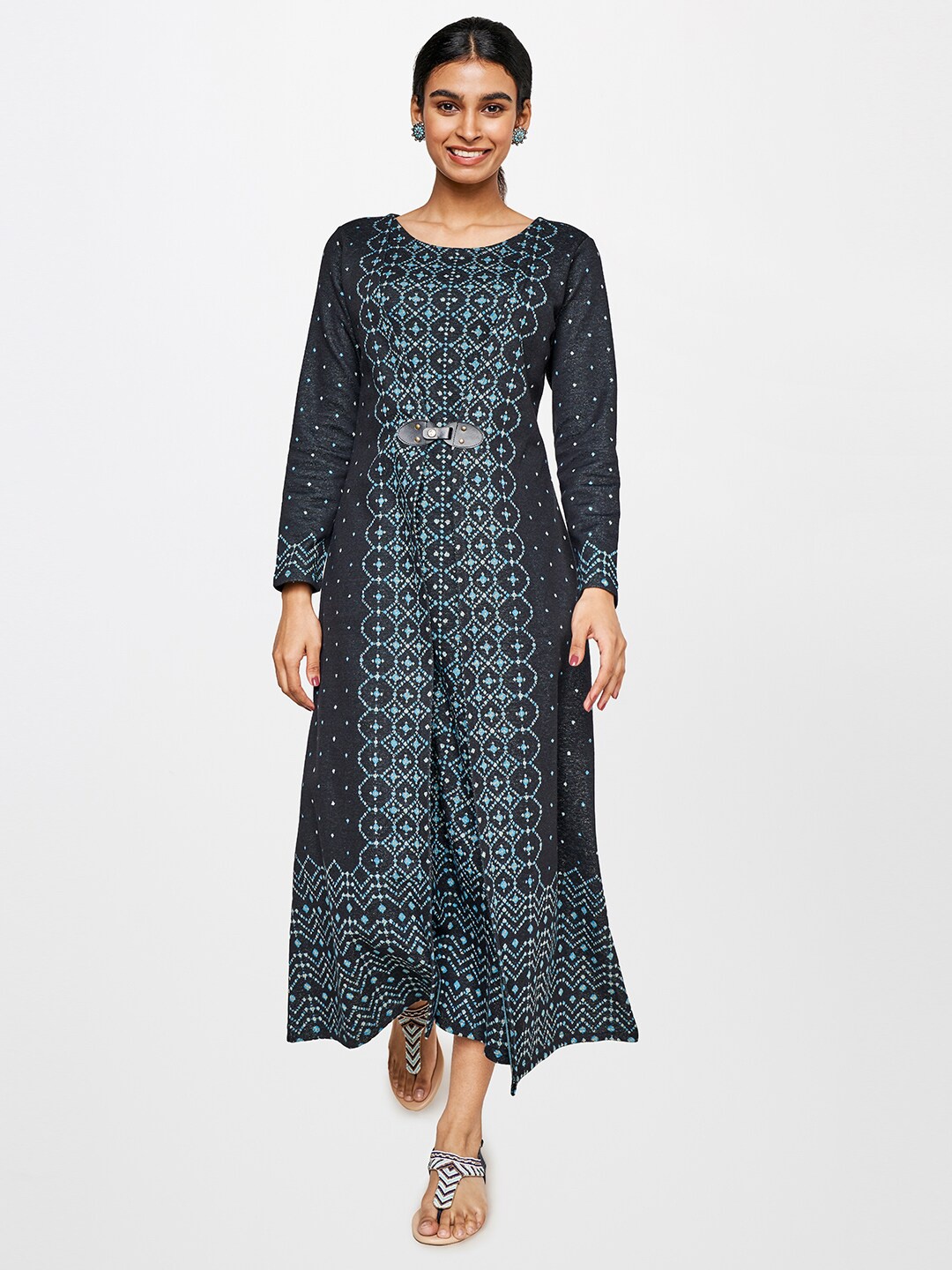

Global Desi Geometric printed Maxi Dress, Navy blue