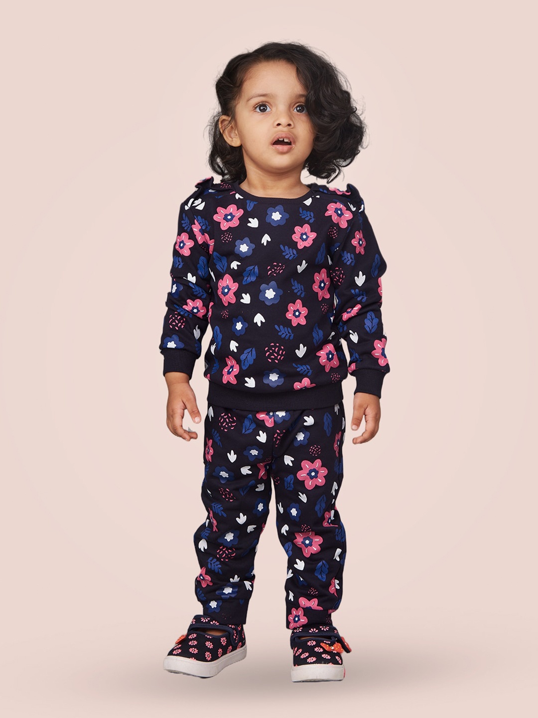 

Zalio Girls Printed Top with Pyjamas, Navy blue