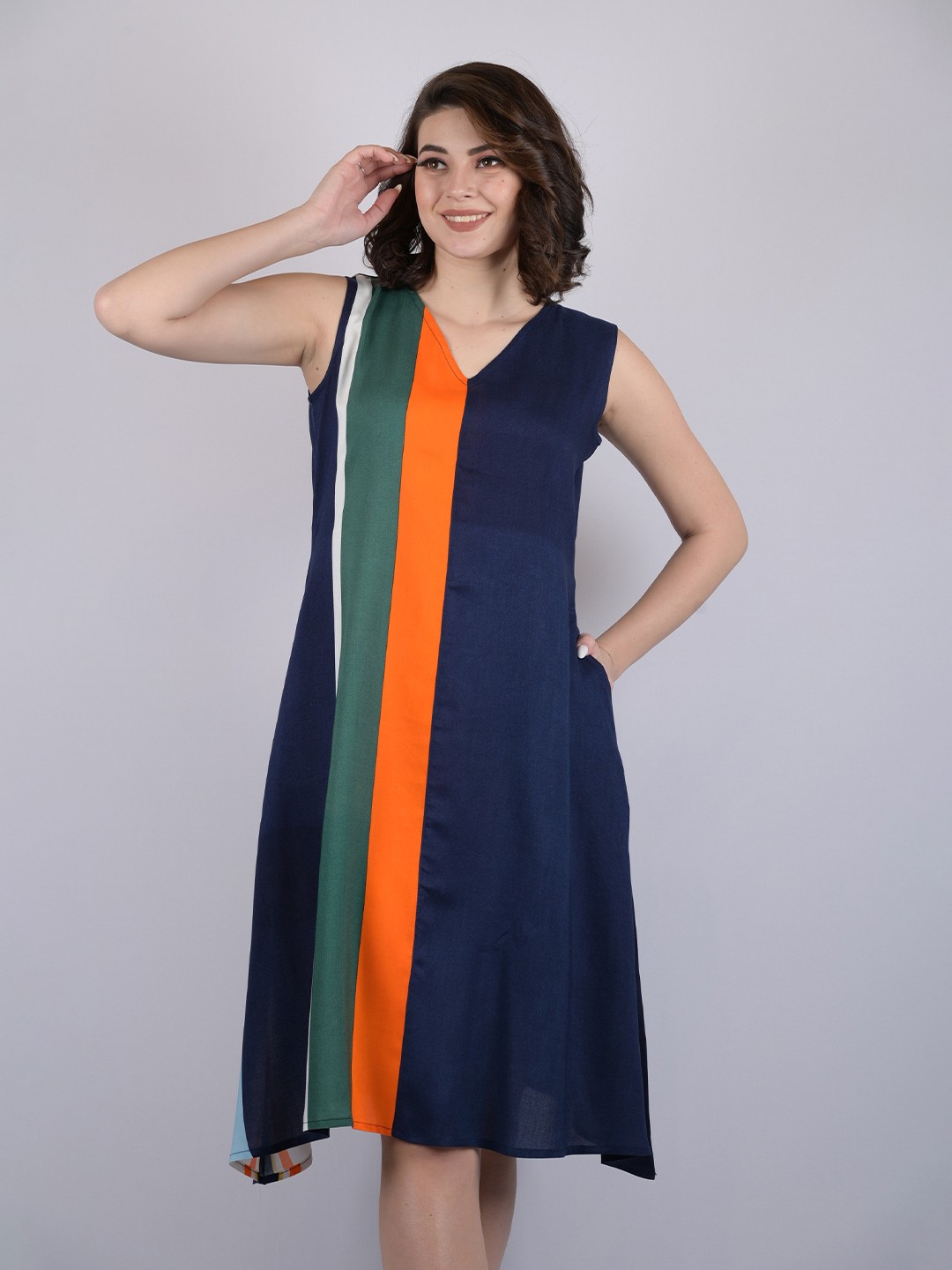 

OWO THE LABEL Colourblocked A-Line Dress, Blue