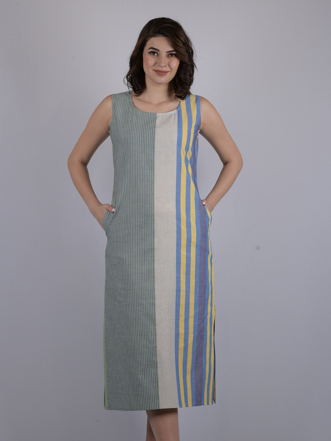 

OWO THE LABEL Striped A-Line Midi Dress, Sea green