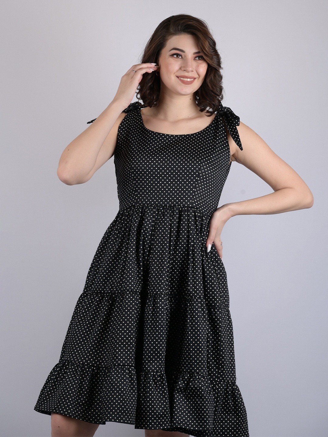 

OWO THE LABEL Cotton Printed Layered Dress, Black