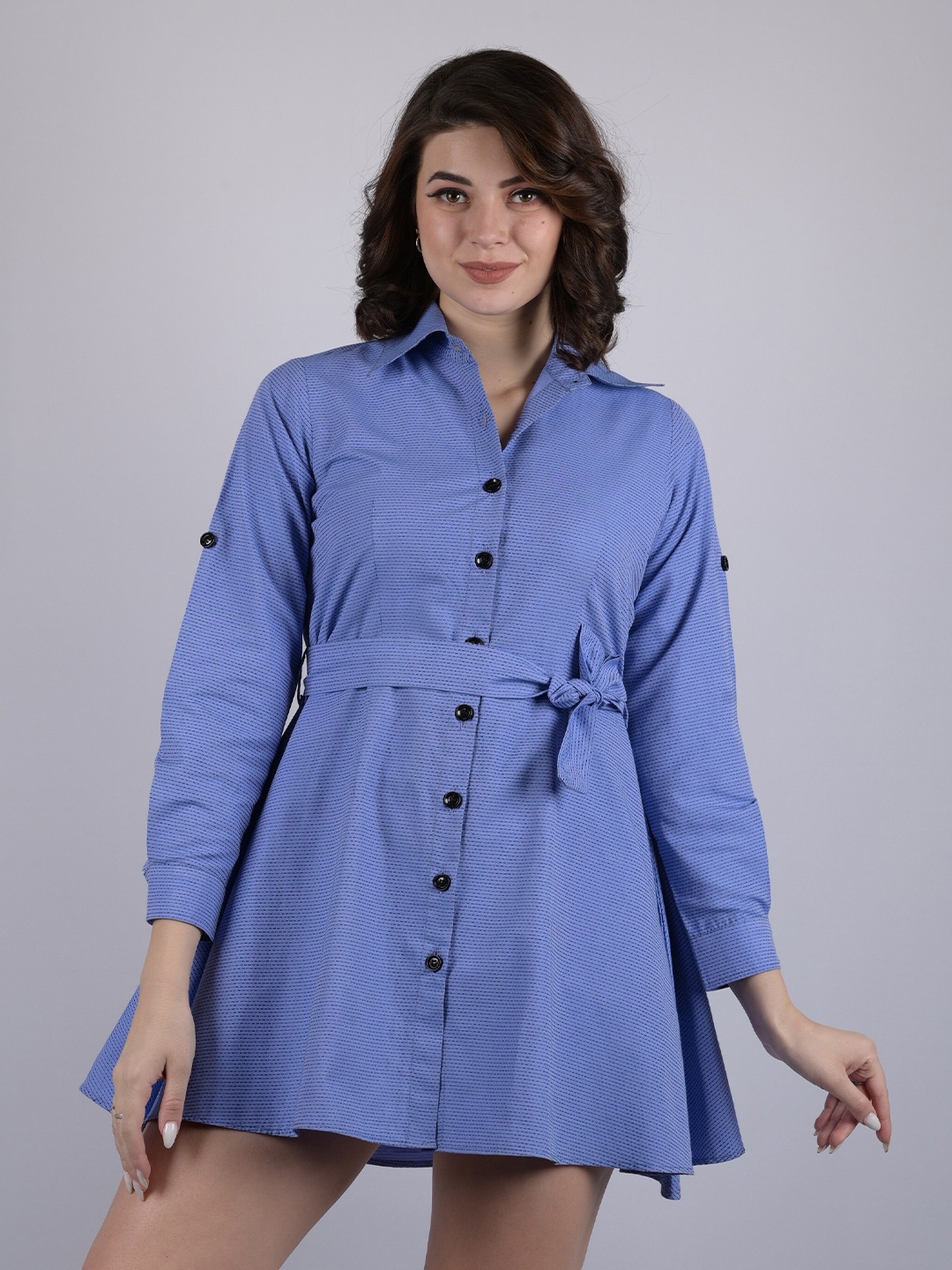 

OWO THE LABEL Cotton Shirt Dress, Blue