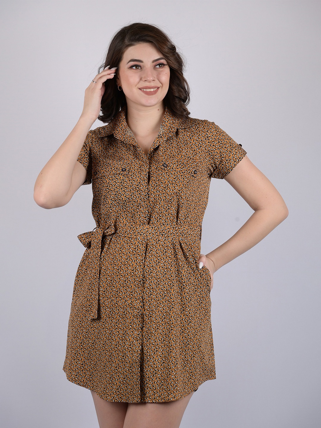 

OWO THE LABEL Brown & Black Shirt Mini Dress