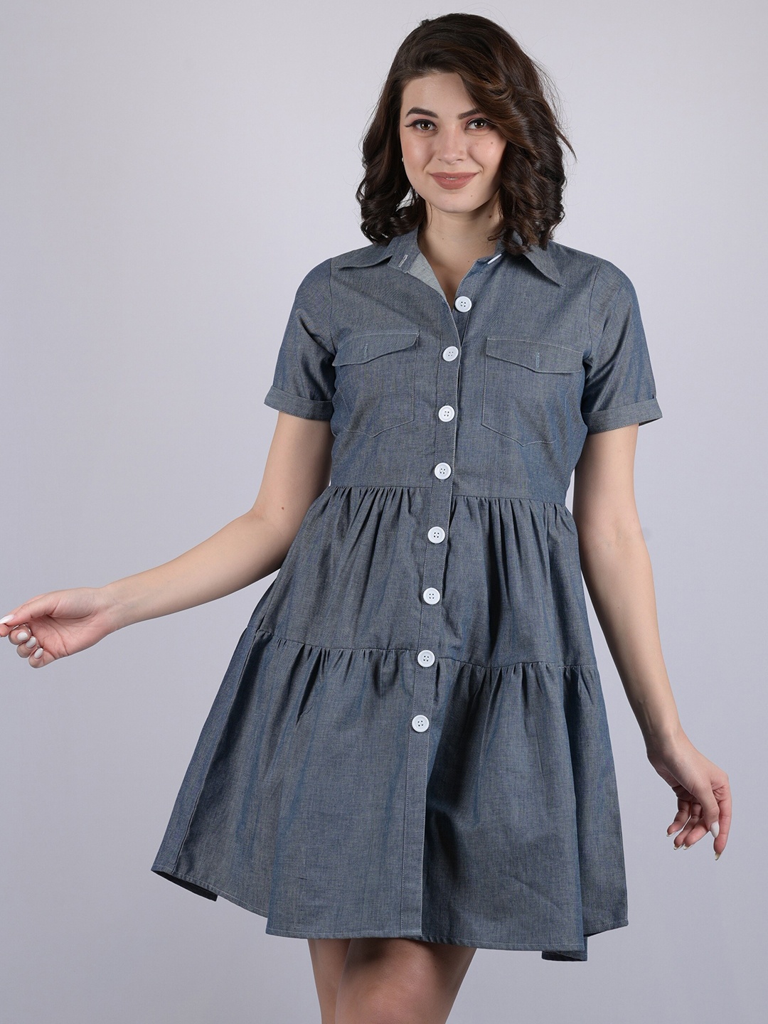 

OWO THE LABEL Blue Cotton Shirt Dress