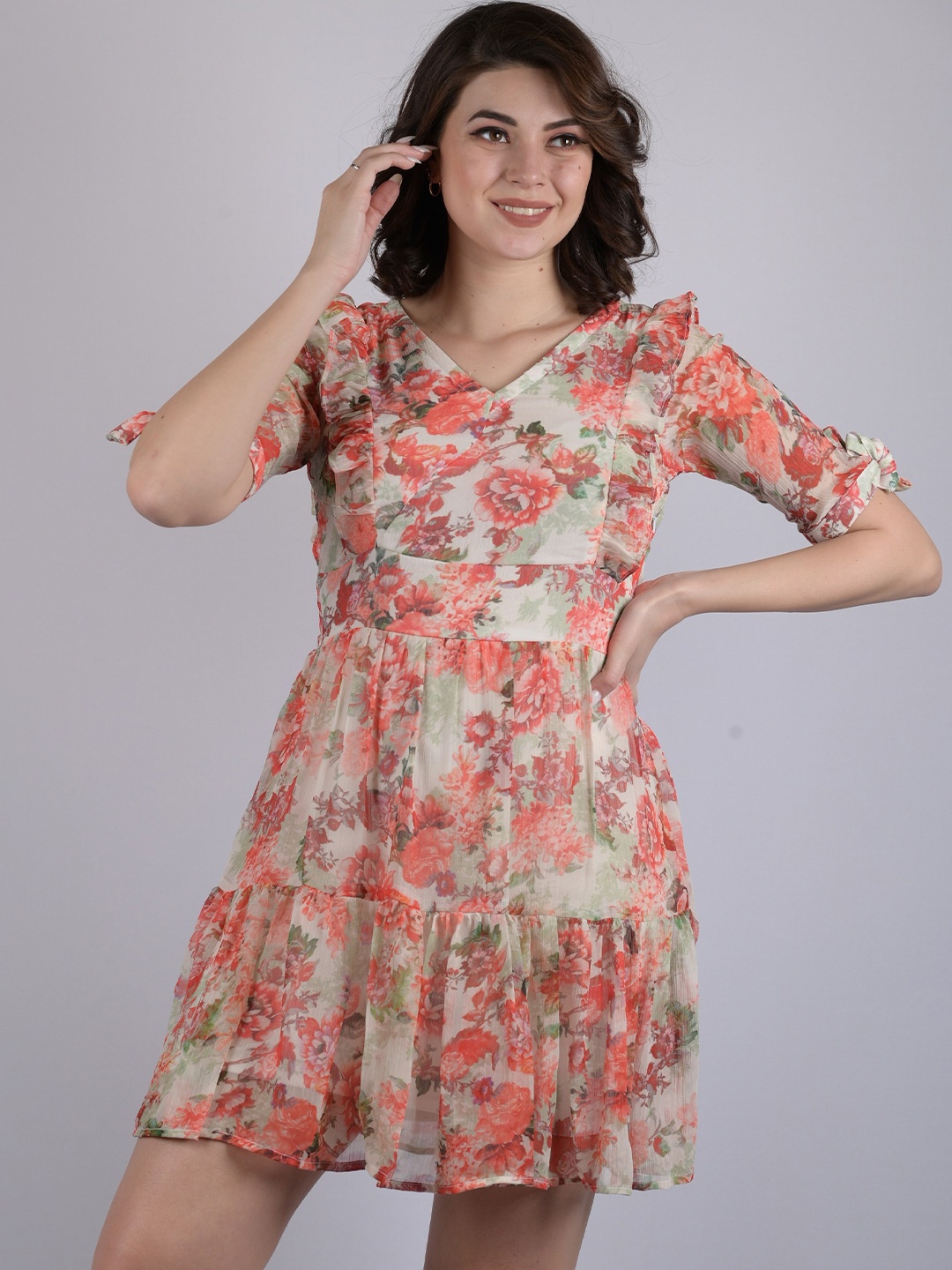 

OWO THE LABEL Orange Floral Chiffon Dress