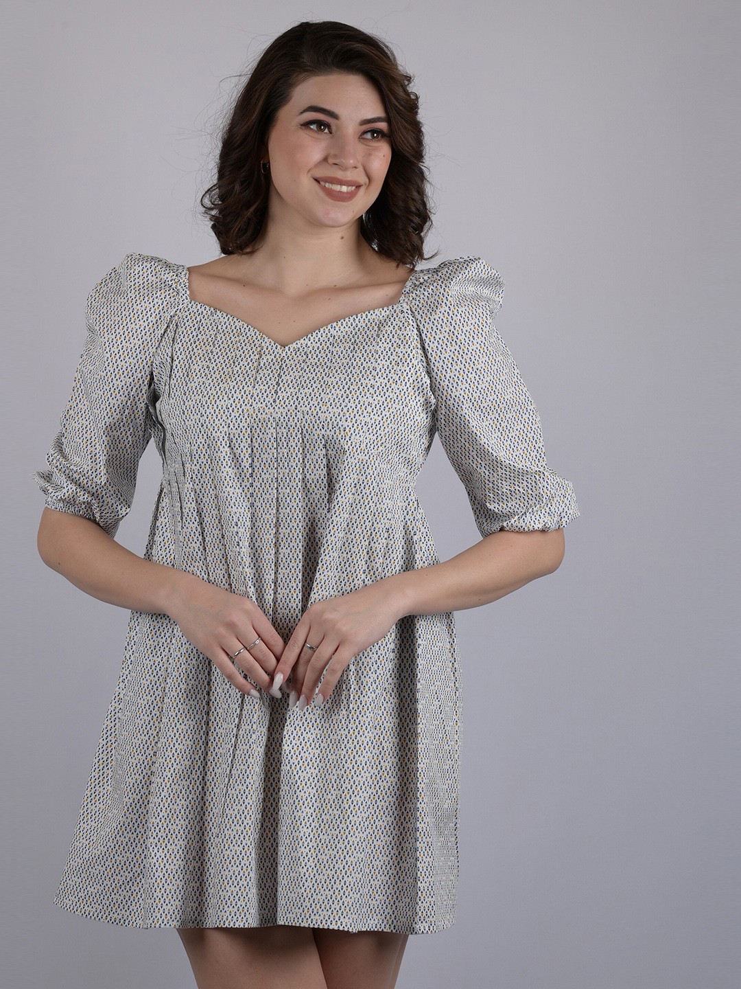 

OWO THE LABEL Grey Cotton A-Line Printed Dress