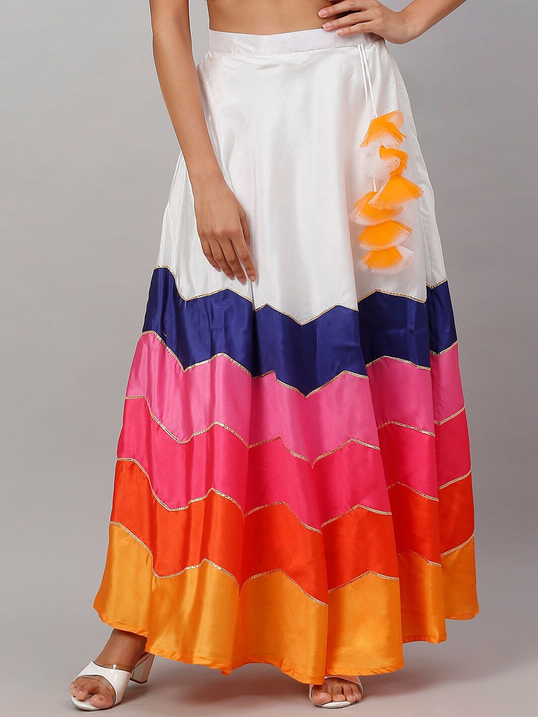 

NEUDIS Women Colourblocked Printed Maxi Leganga Skirt, White
