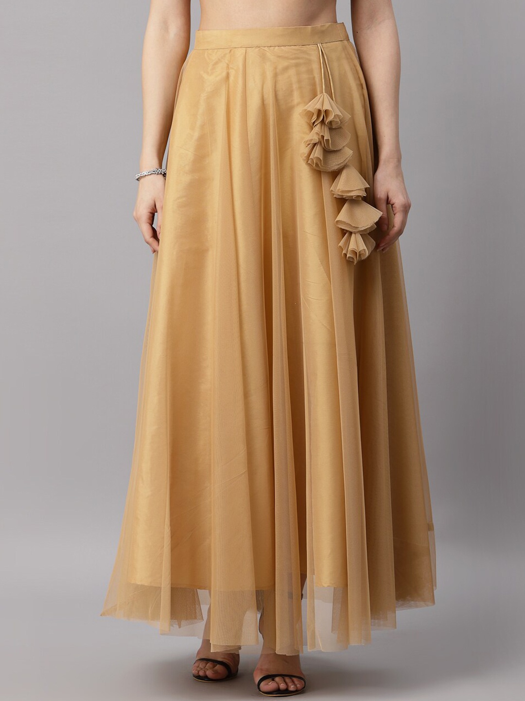 

NEUDIS Net Flared Maxi Lehenga Skirt, Beige