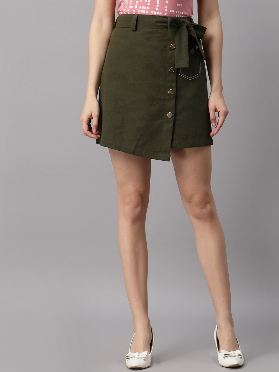 

NEUDIS Women Pure Cotton Twill Mini Straight Skirt, Olive