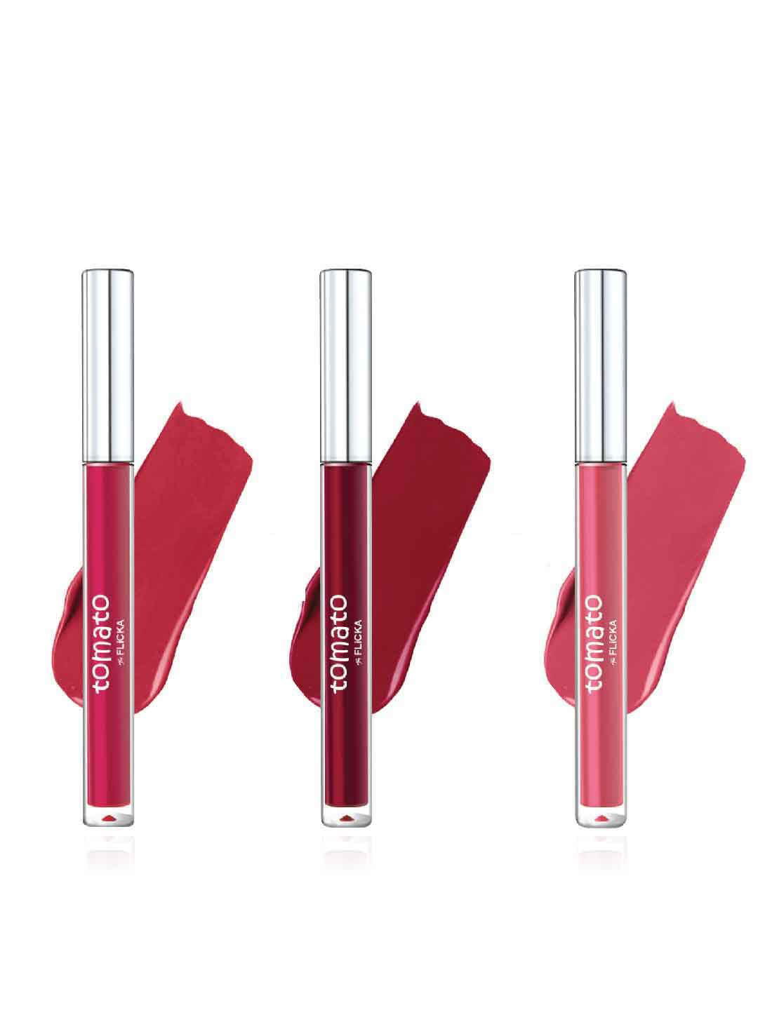 

FLiCKA Set Of 3 Tomato Matte Non Transfer Liquid Lipsticks 2ml Each, Mauve