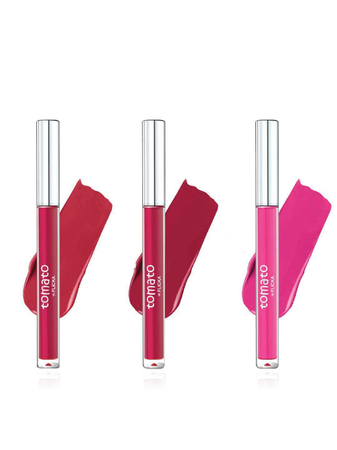 

FLiCKA Set Of 3 Tomato Matte Non Transfer Liquid Lipsticks 2ml Each, Mauve