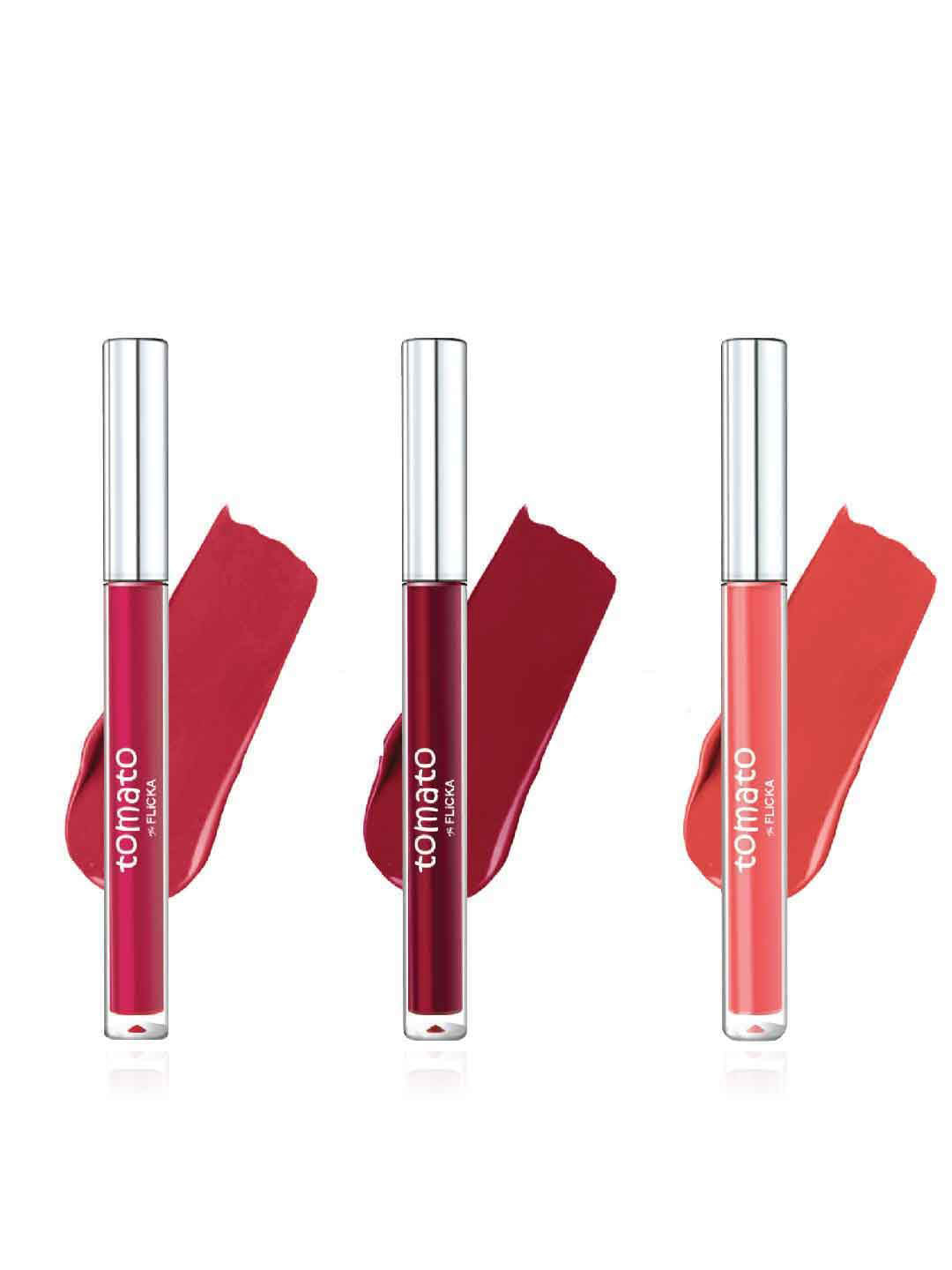 

FLiCKA Set Of 3 Tomato Matte Non Transfer Liquid Lipsticks 2ml Each, Mauve