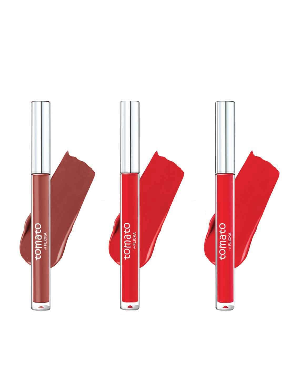 

FLiCKA Set Of 3 Tomato Matte Non Transfer Liquid Lipsticks 2ml Each, Brown