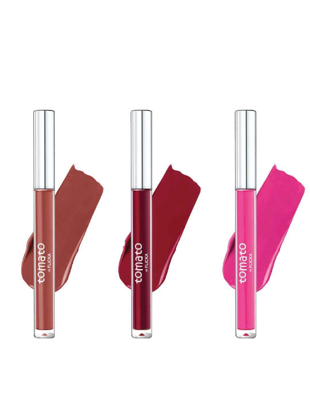 

FLiCKA Set Of 3 Non Transfer Liquid Matte Lipstick - 2ml Each - Brown Nude02 Red05 & Barbie Pink08