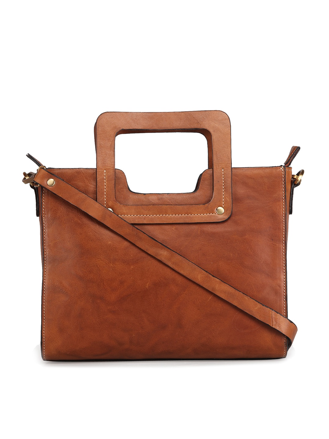 

GENWAYNE Leather Structured Handheld Bag, Tan