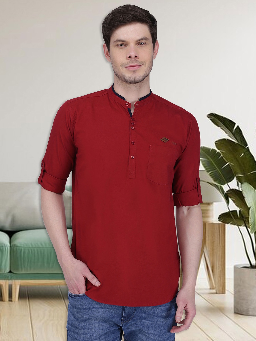 

Kuons Avenue Men Mandarin Collar Pure Cotton Kurta, Maroon