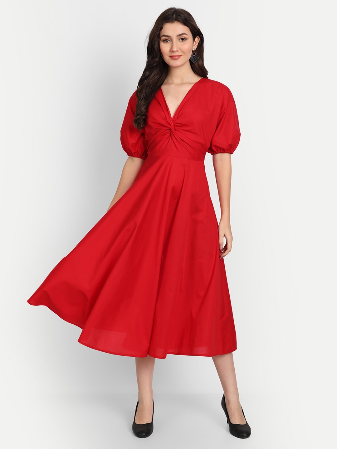 

Aaruvi Ruchi Verma Cotton Midi Knot Dress, Red