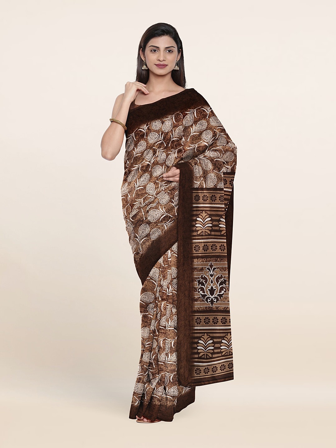 

Pothys Floral Print Saree, Brown