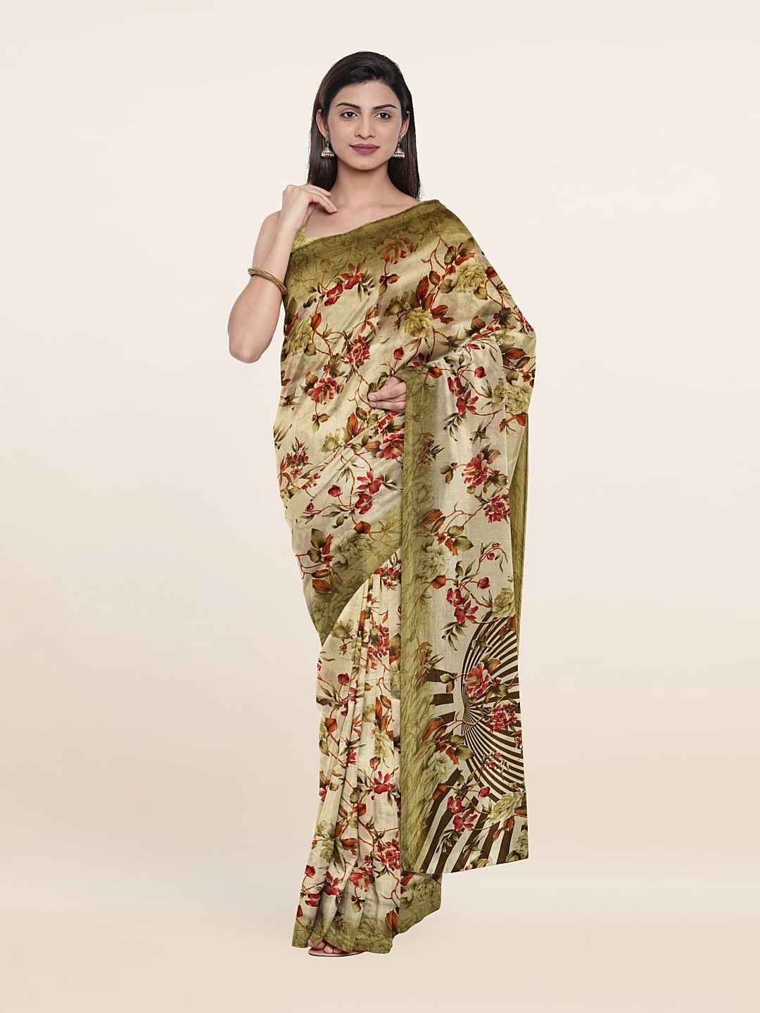 

Pothys Floral Printed Saree, Cream