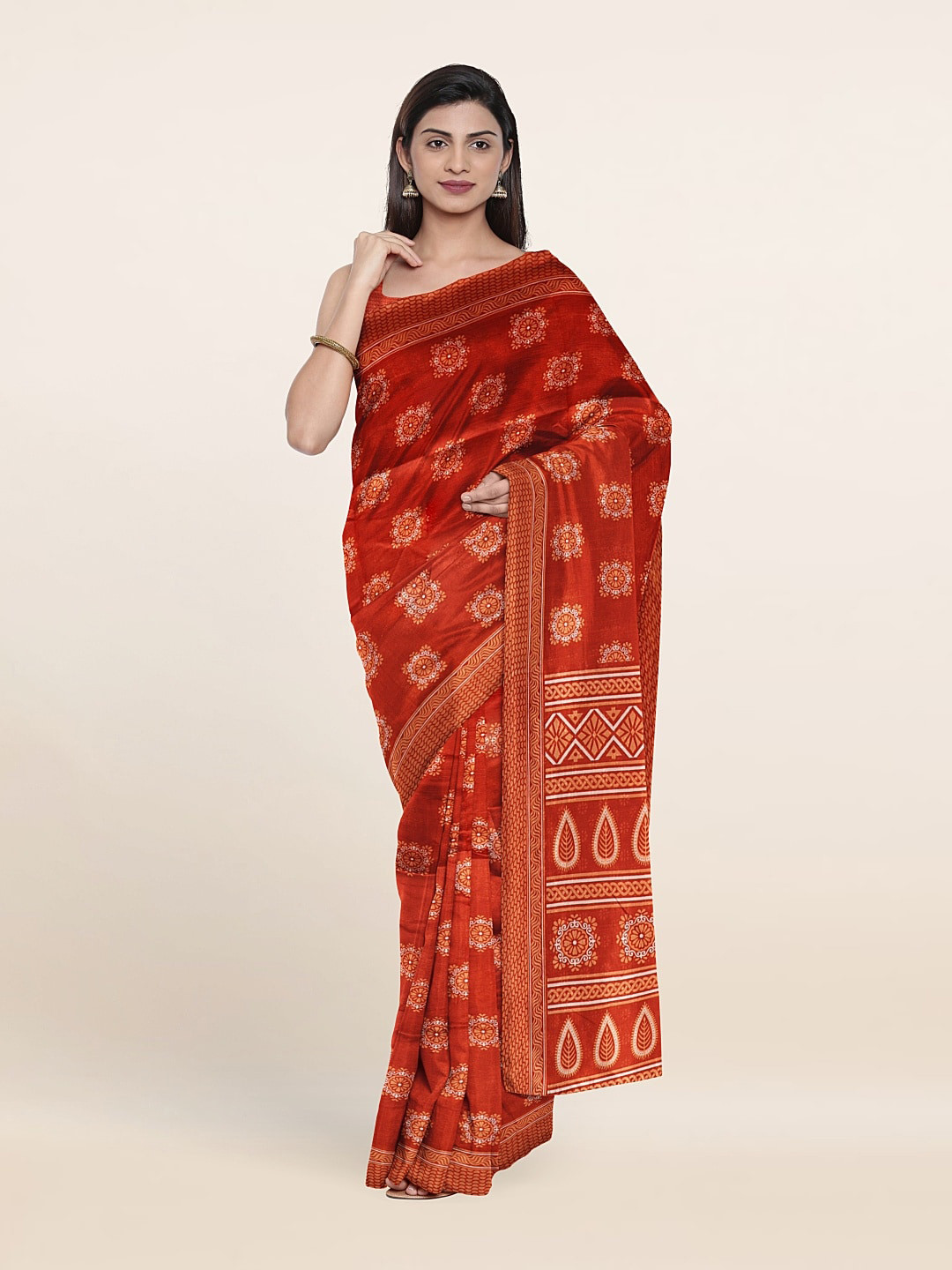 

Pothys Ethnic Motifs Printed Saree, Rust
