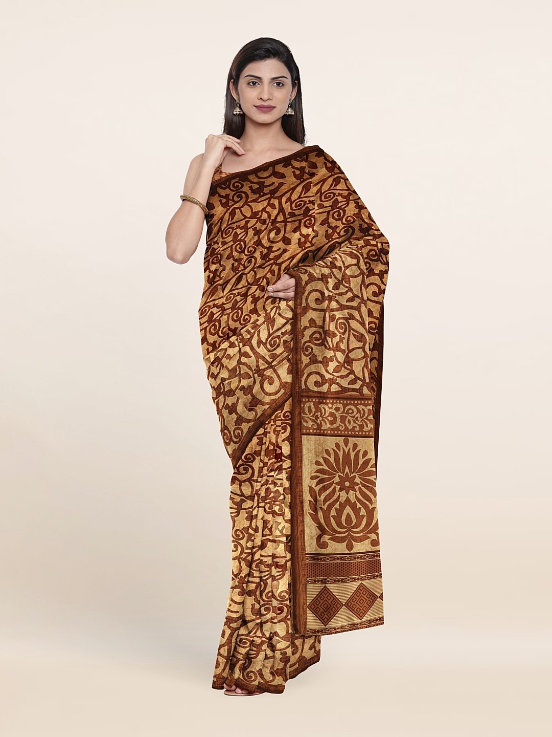 

Pothys Ethnic Motifs Printed Saree, Beige