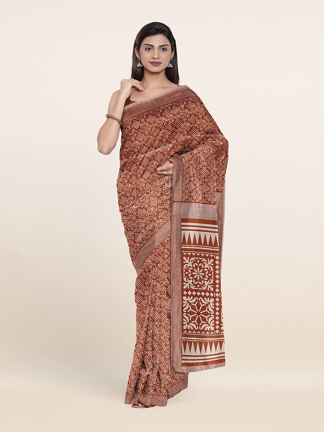 

Pothys Ethnic Motifs Printed Saree, Brown