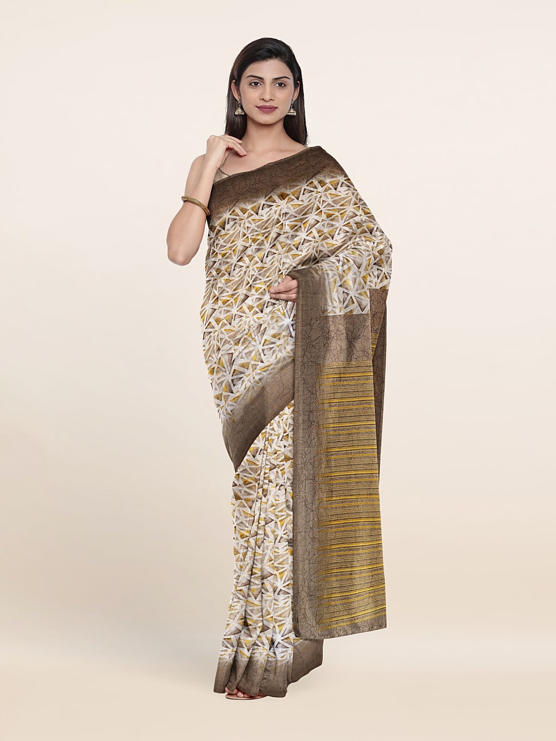 

Pothys Geometric Printed Saree, Beige