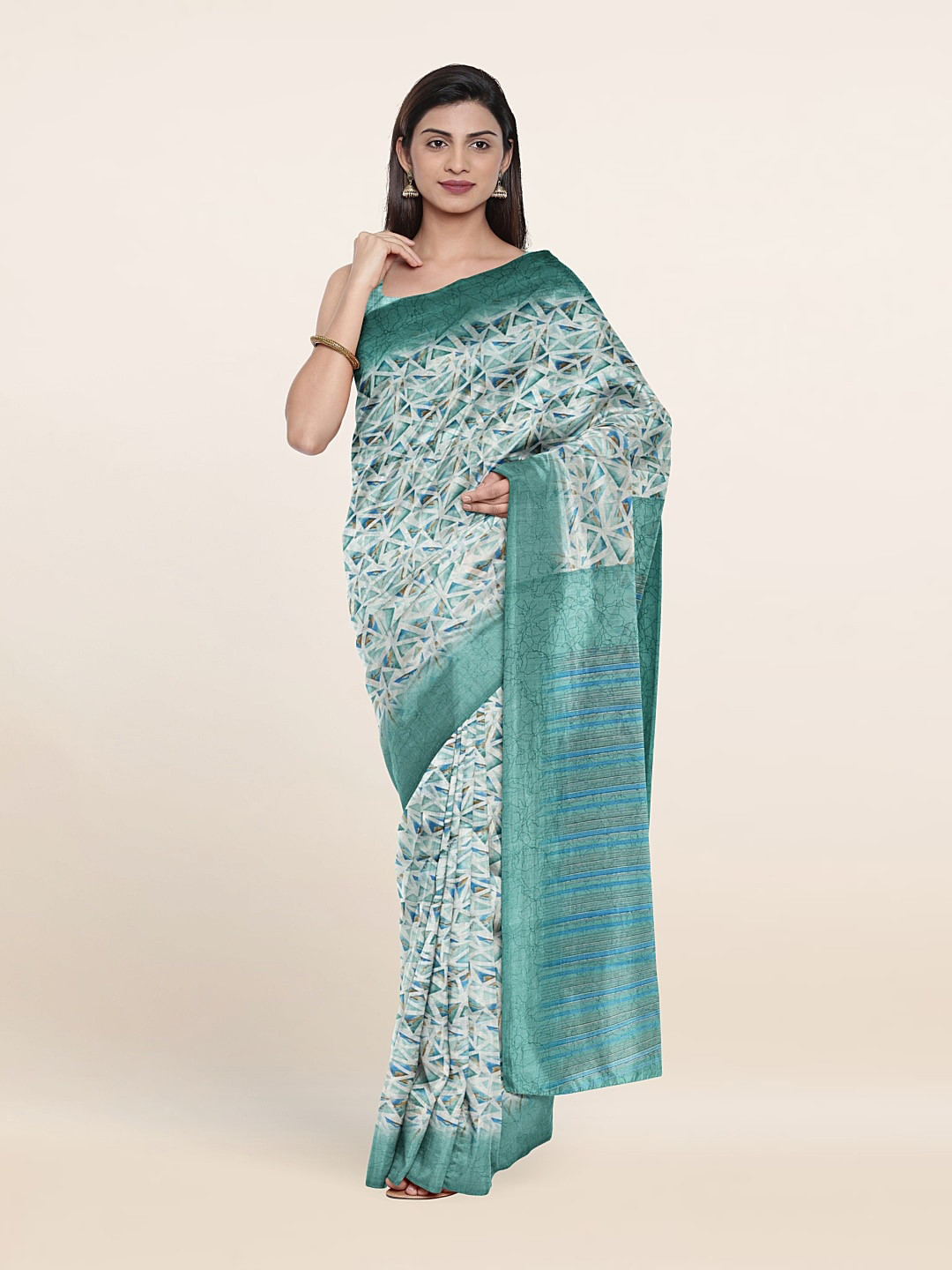 

Pothys Geometric Printed Saree, Green