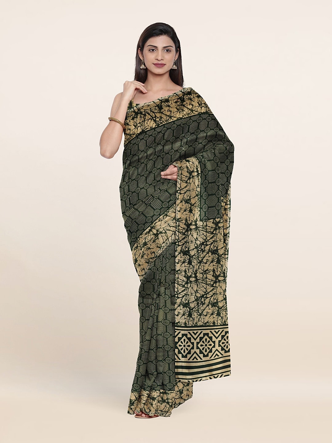 

Pothys Geometric Printed Cotton Blend Saree, Green