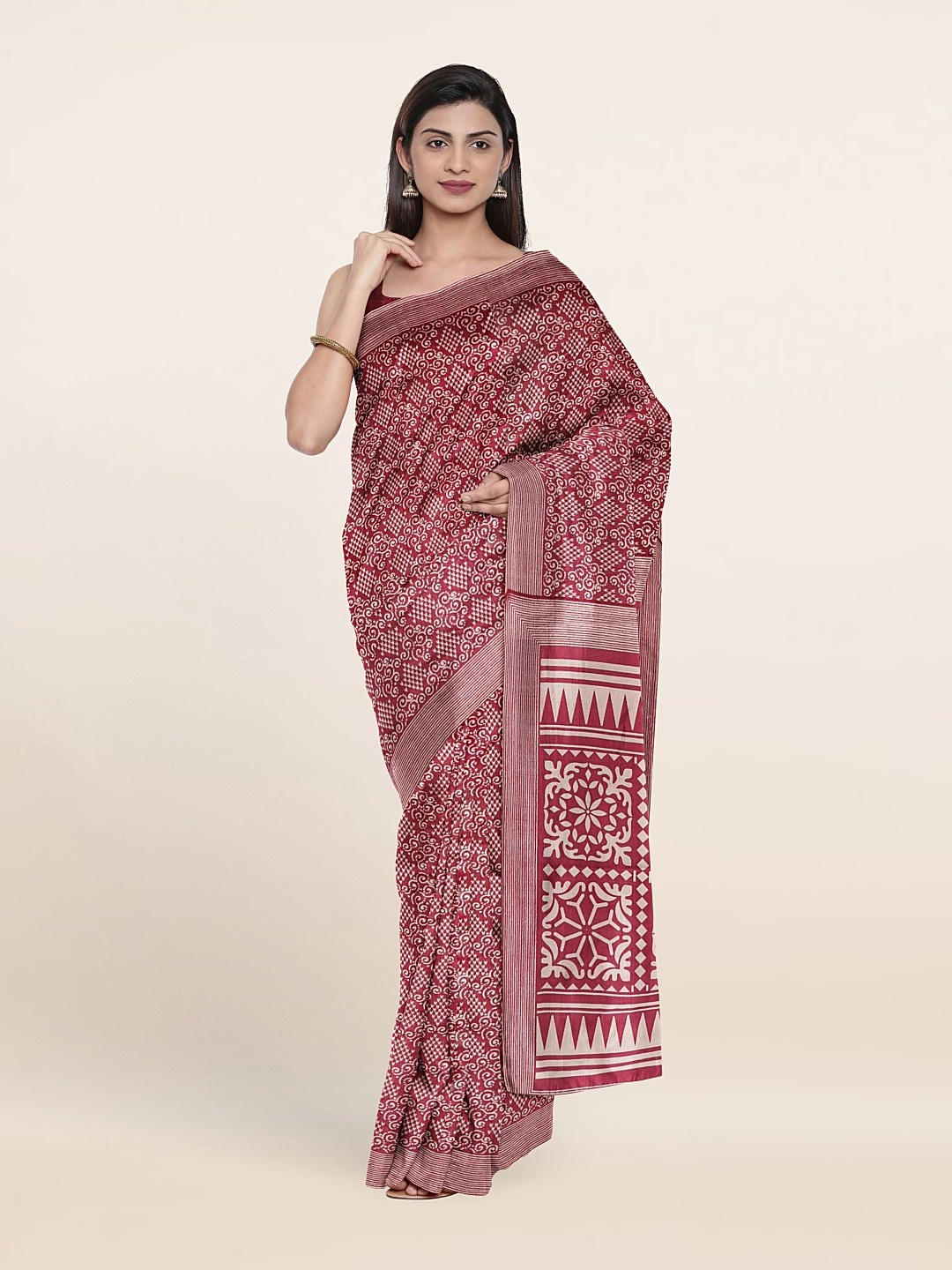

Pothys Floral Printed Cotton Blend Saree, Pink