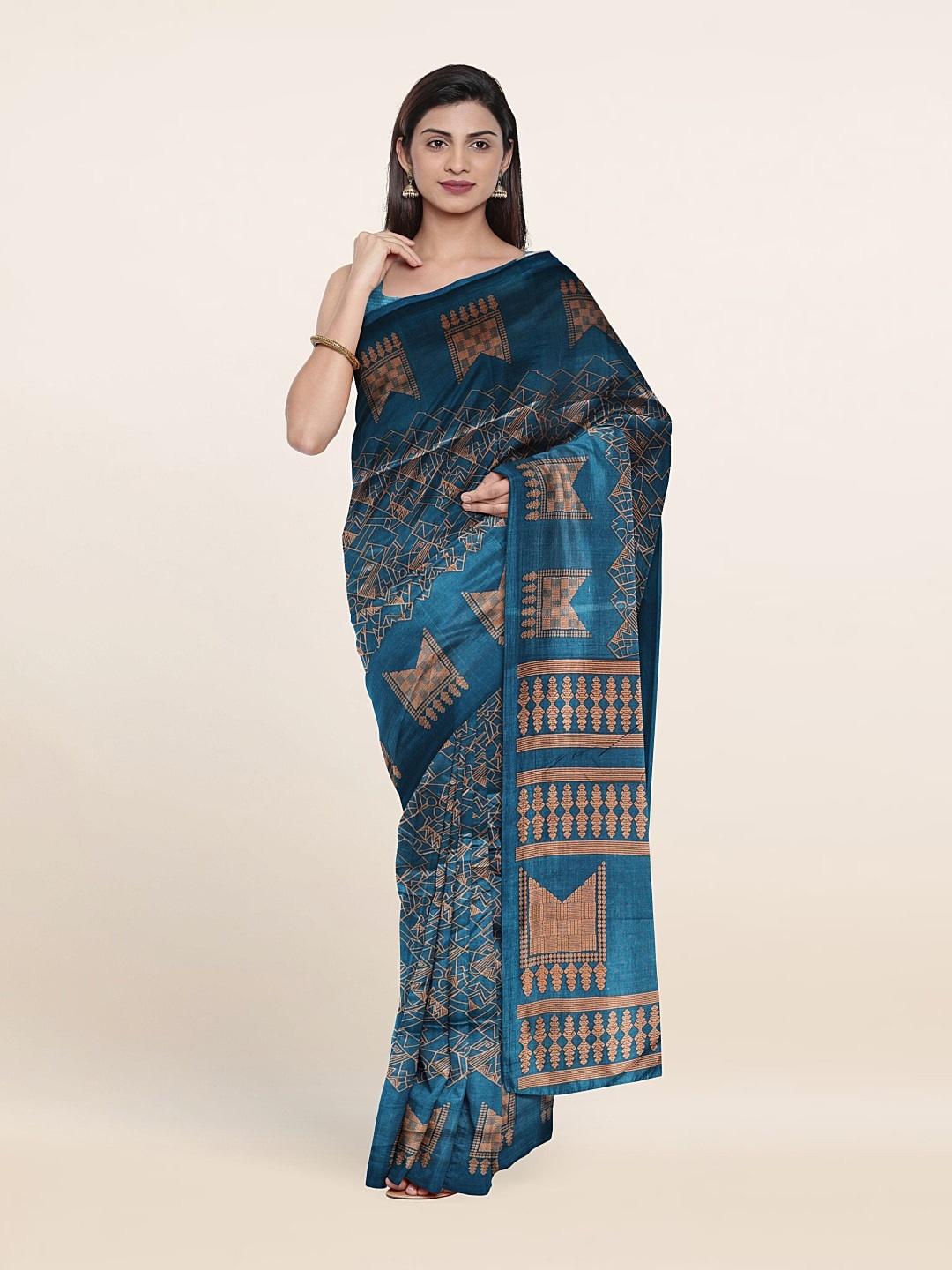 

Pothys Ethnic Motifs Printed Cotton Blend Saree, Blue