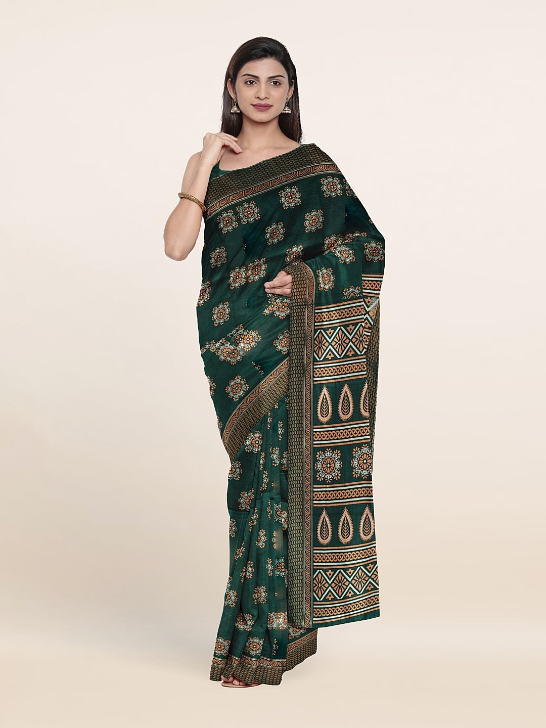 

Pothys Floral Printed Cotton Blend Saree, Green