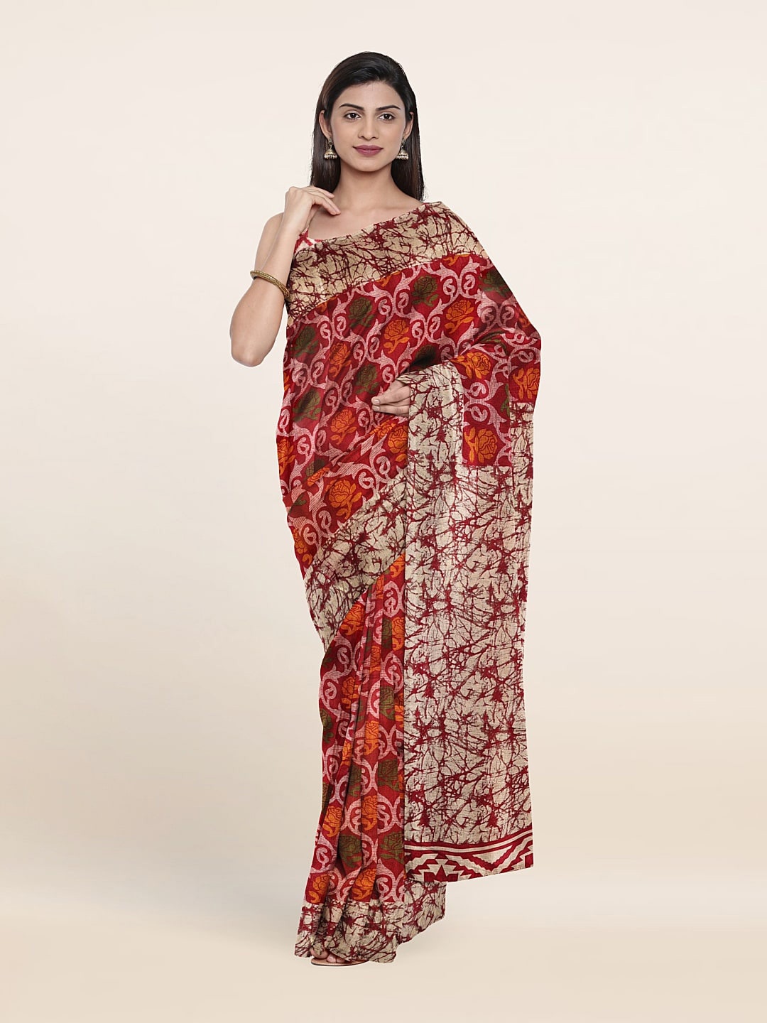 

Pothys Floral Printed Cotton Blend Saree, Maroon