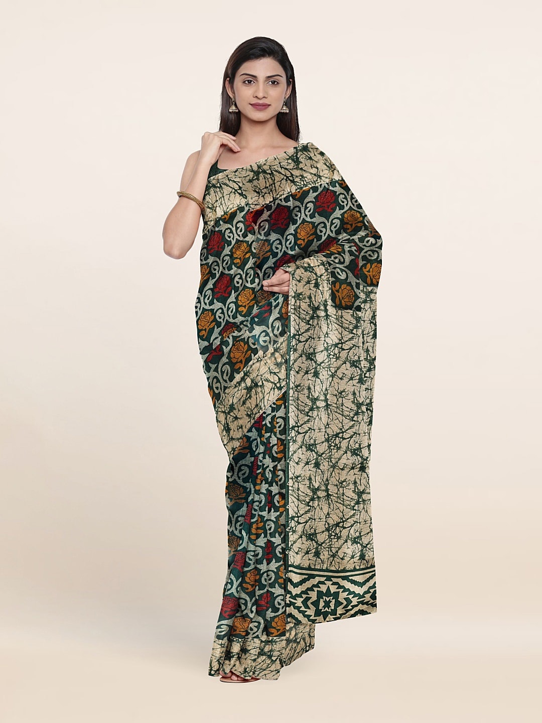 

Pothys Floral Printed Cotton Blend Saree, Green