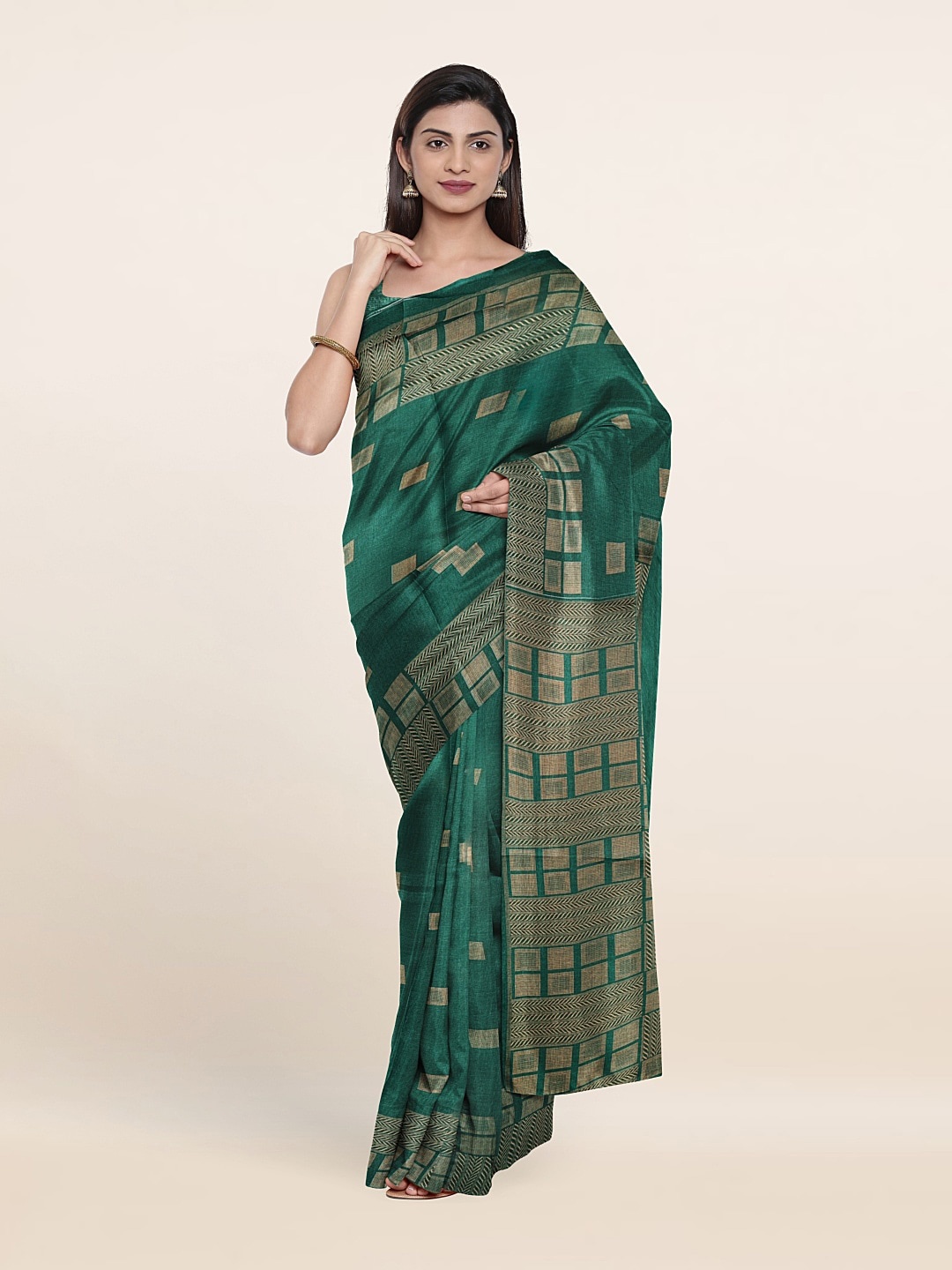 

Pothys Printed Cotton Blend Saree, Green