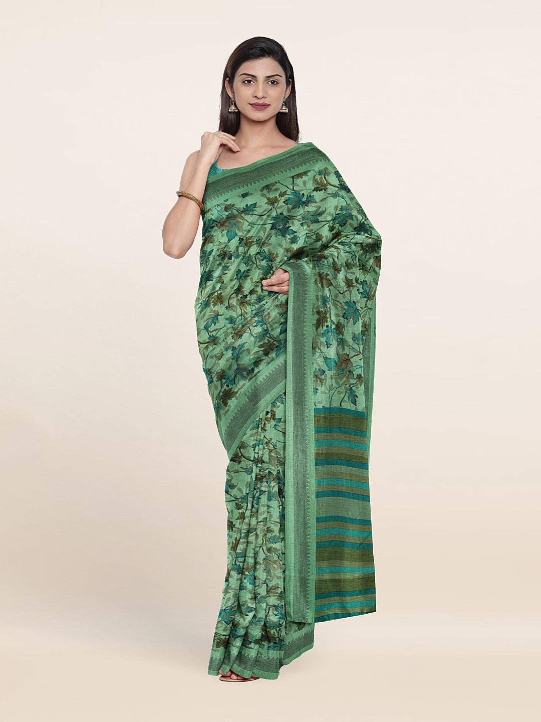 

Pothys Floral Printed Cotton Blend Saree, Green