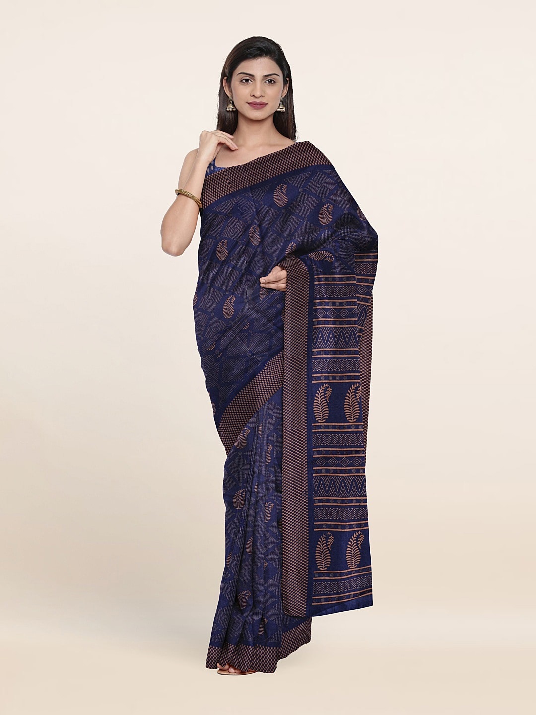 

Pothys Printed Cotton Blend Saree, Blue