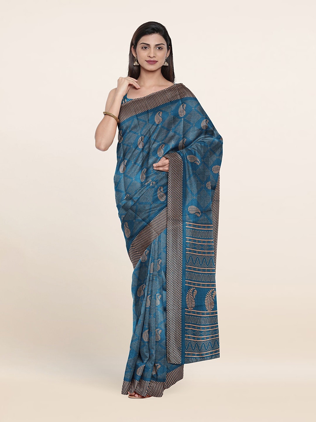 

Pothys Paisley Printed Cotton Blend Saree, Blue